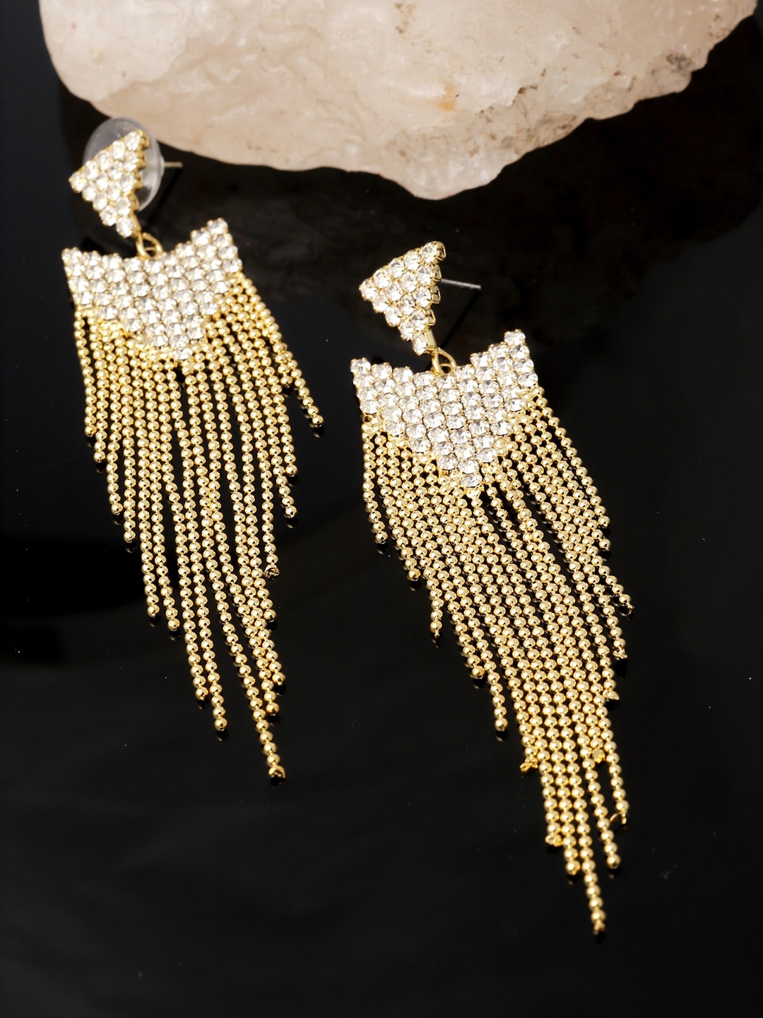 

AVANT-GARDE PARIS Gold-Plated Stone-Studded & Beaded Contemporary Drop Earrings