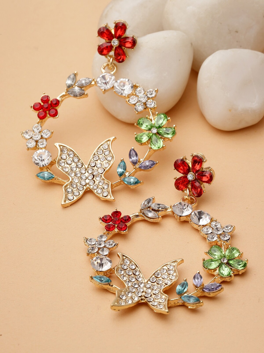 

AVANT-GARDE PARIS Gold-Plated Rhinestone-Studded Circular Drop Earrings