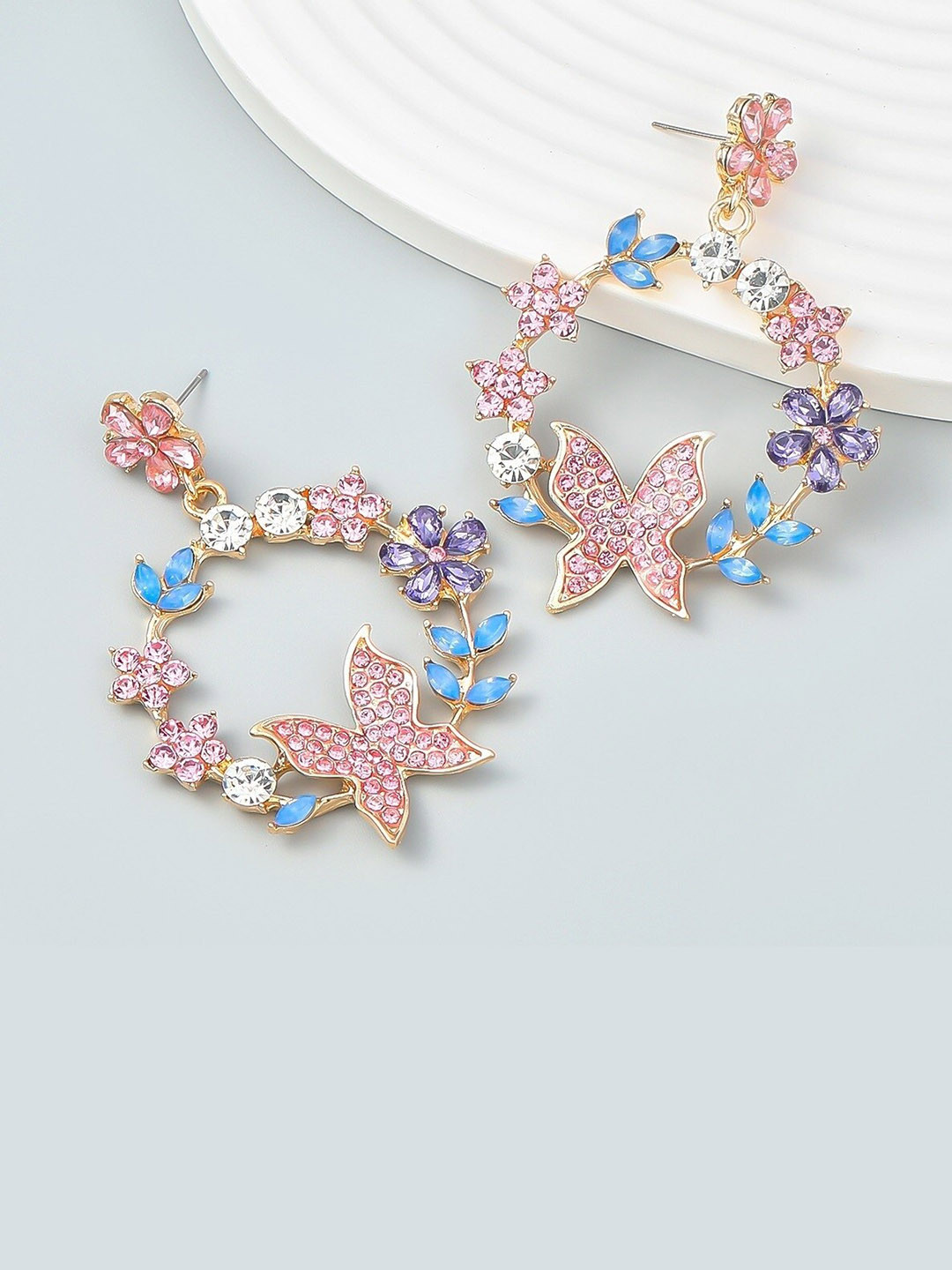 

AVANT-GARDE PARIS Gold-Plated Rhinestones-Studded Circular Drop Earrings
