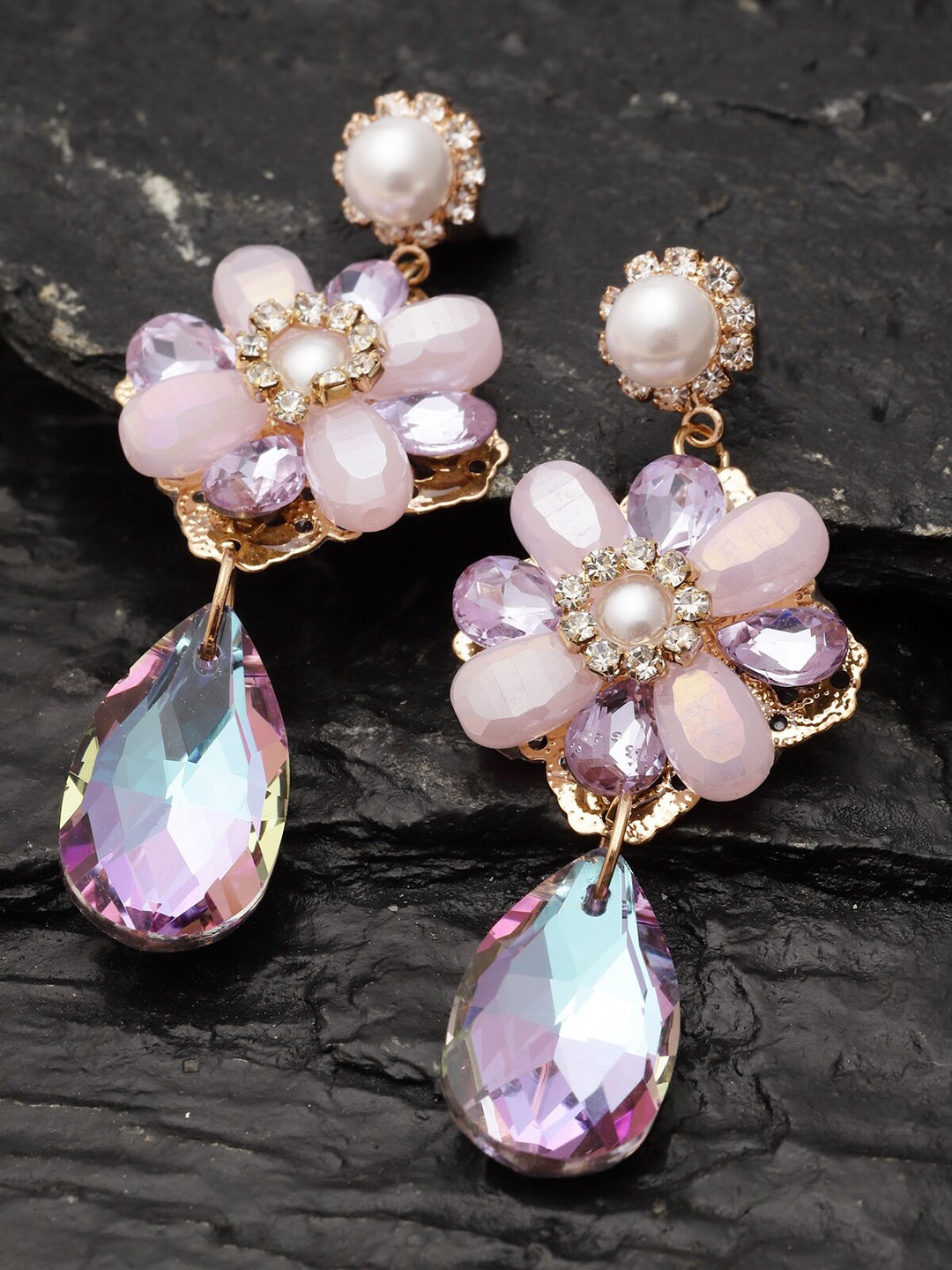 

AVANT-GARDE PARIS Gold-Plated Stone Studded Floral Drop Earrings