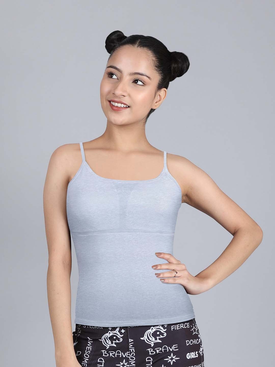 

DChica Girls Padded Adjustable Straps Cotton Camisole Bra, Grey melange