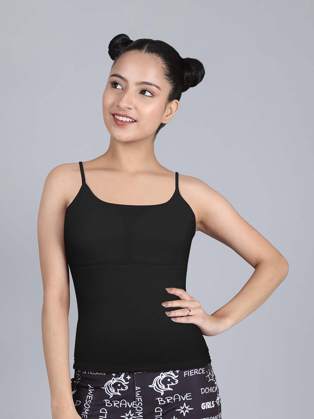 

DChica Girls Padded Adjustable Straps Cotton Camisole Bra, Black