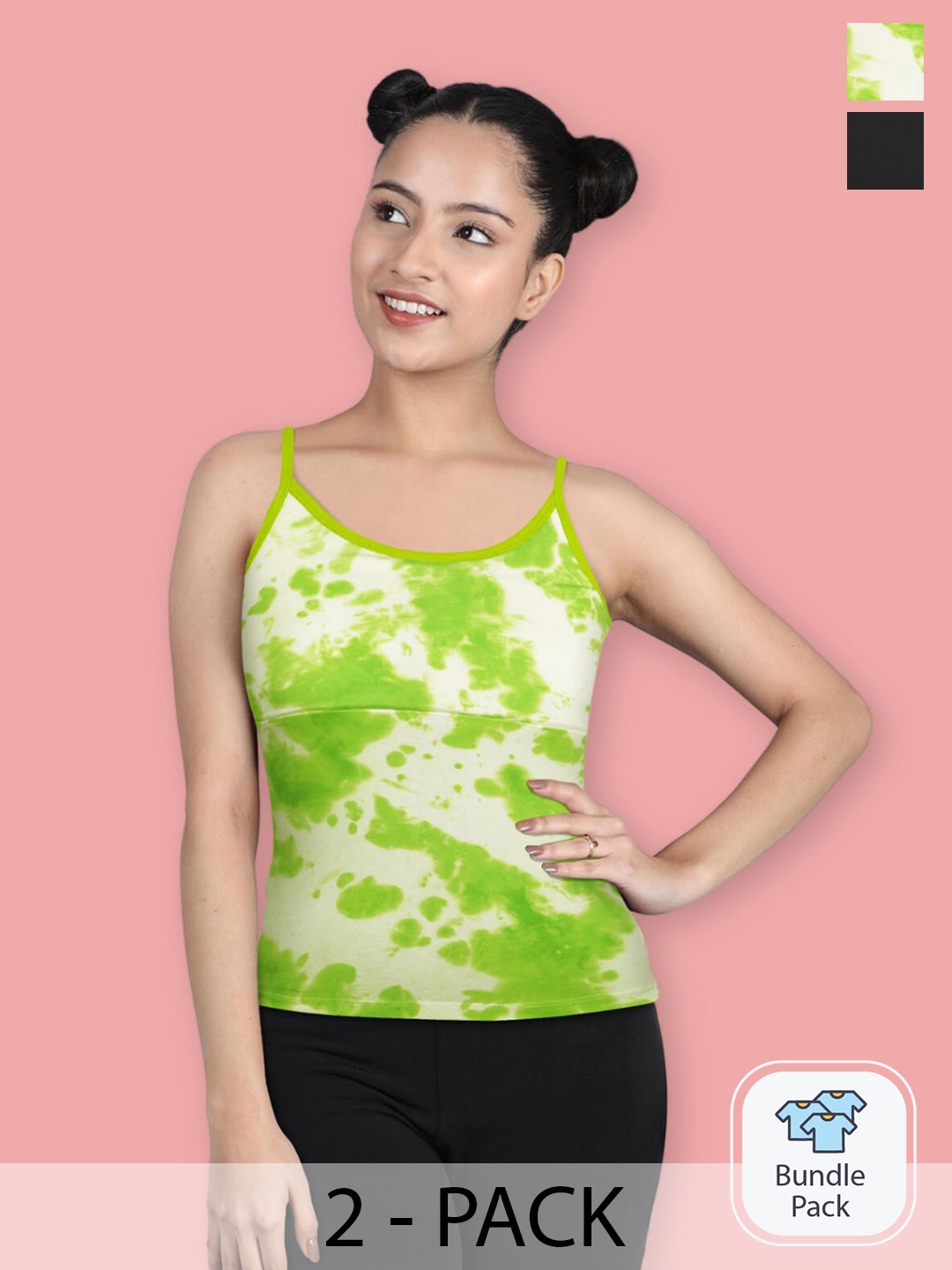 

DChica Girls Pack Of 2 Padded Adjustable Straps Cotton Camisole Bra, Green