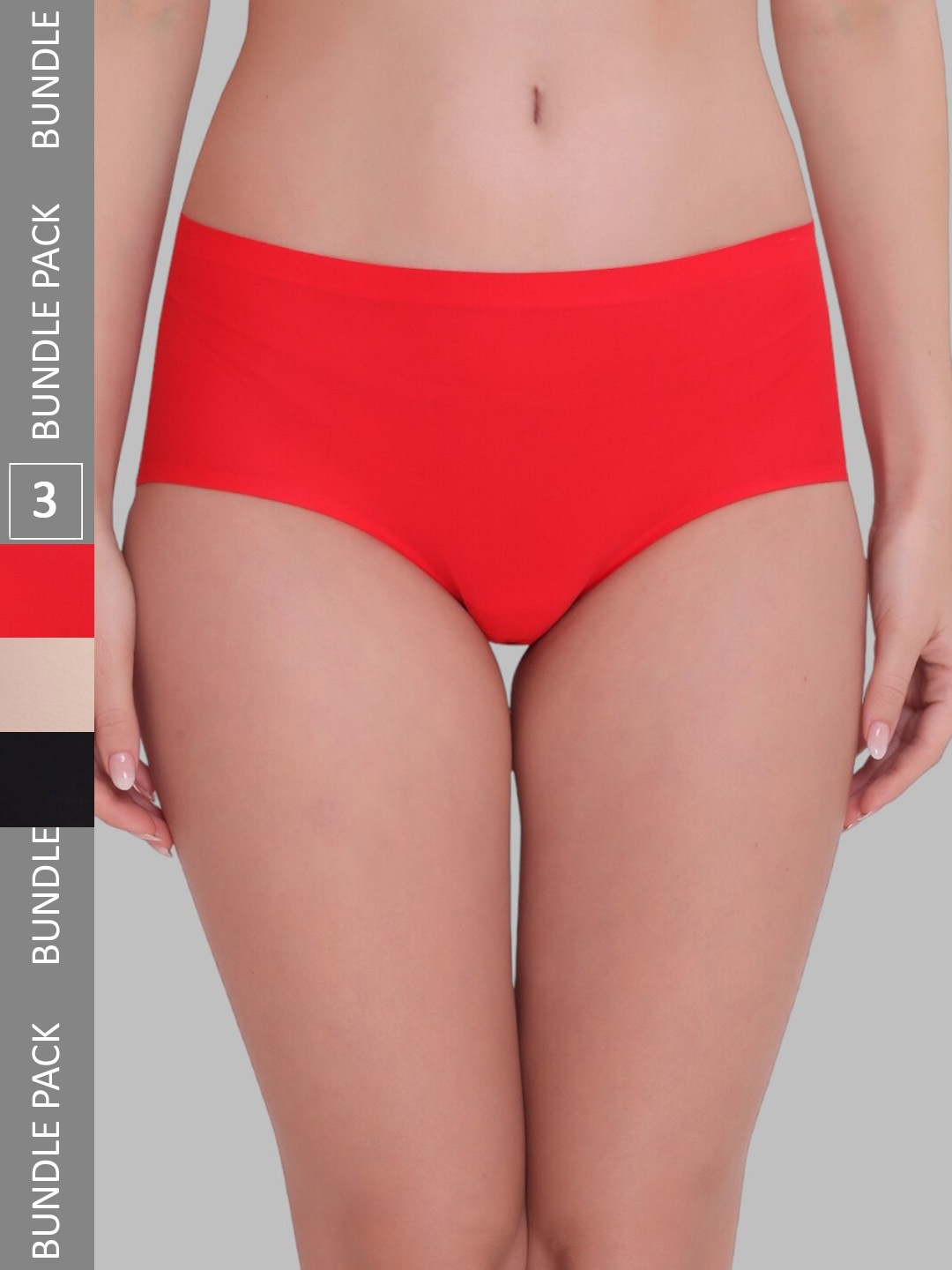 

PLUMBURY Women Pack Of 3 Seamless Hipster Briefs, Black