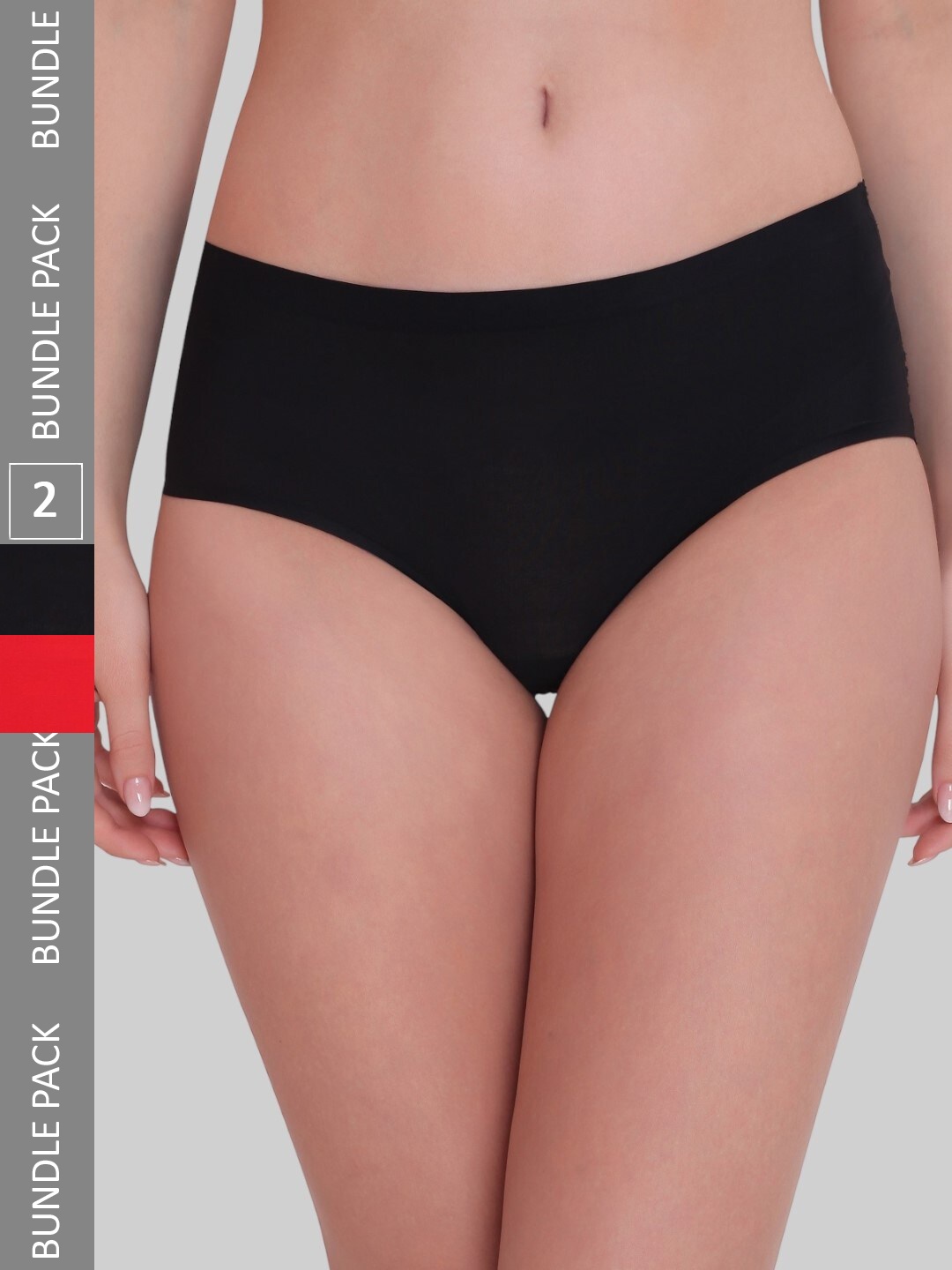 

PLUMBURY Women Pack Of 2 Seamless Hipster Briefs, Black
