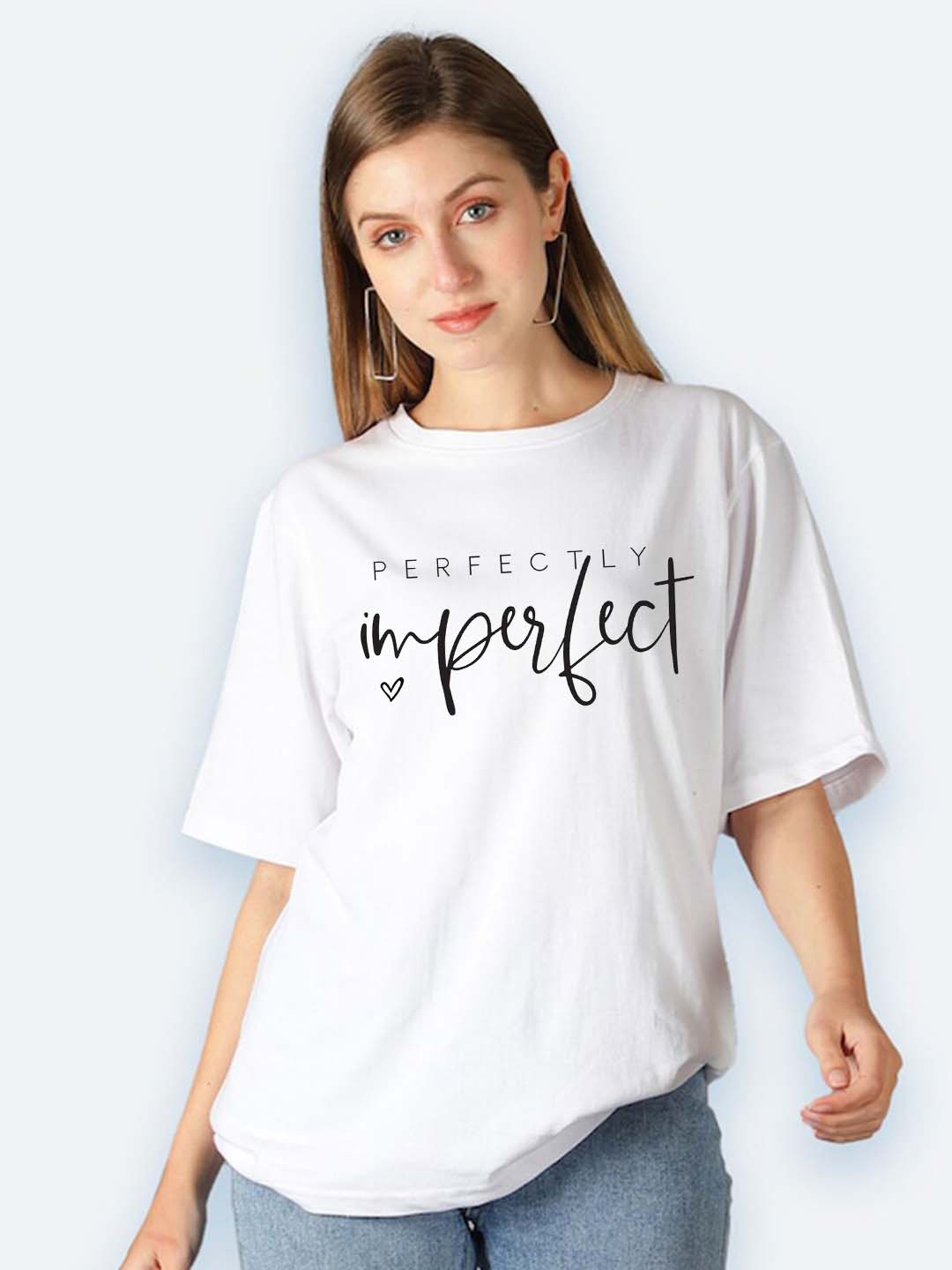 

VIXENLY Typography Printed Drop-Shoulder Sleeves T-shirt, White