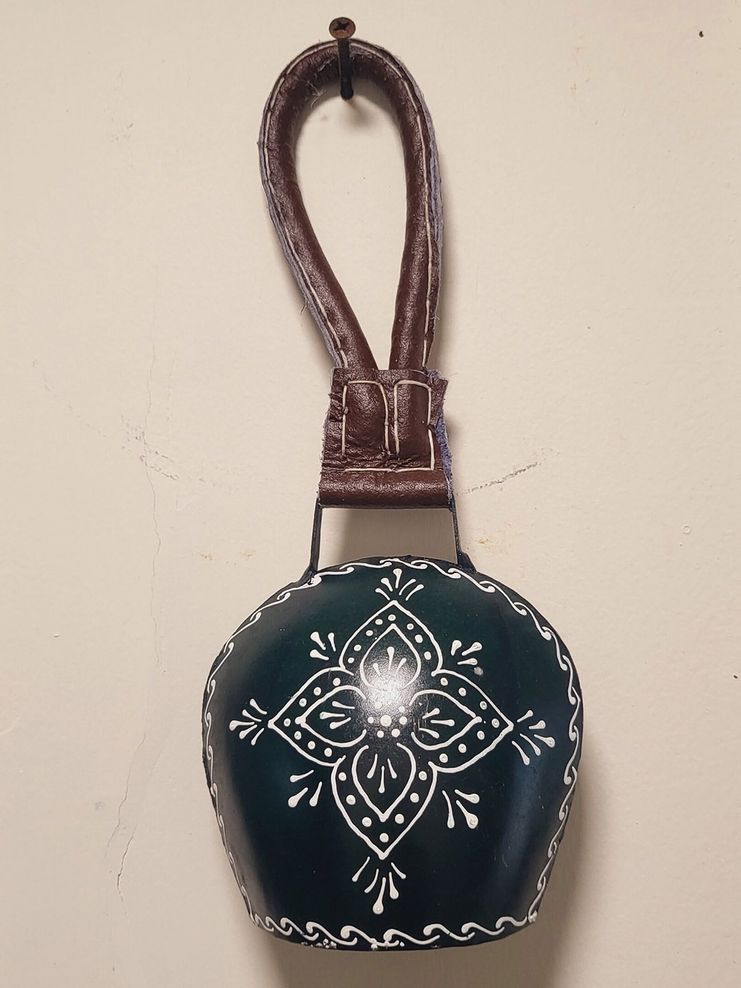 

JASMEY HOMES Happy Bells Green & Brown Printed Iron Bell Wall Decor