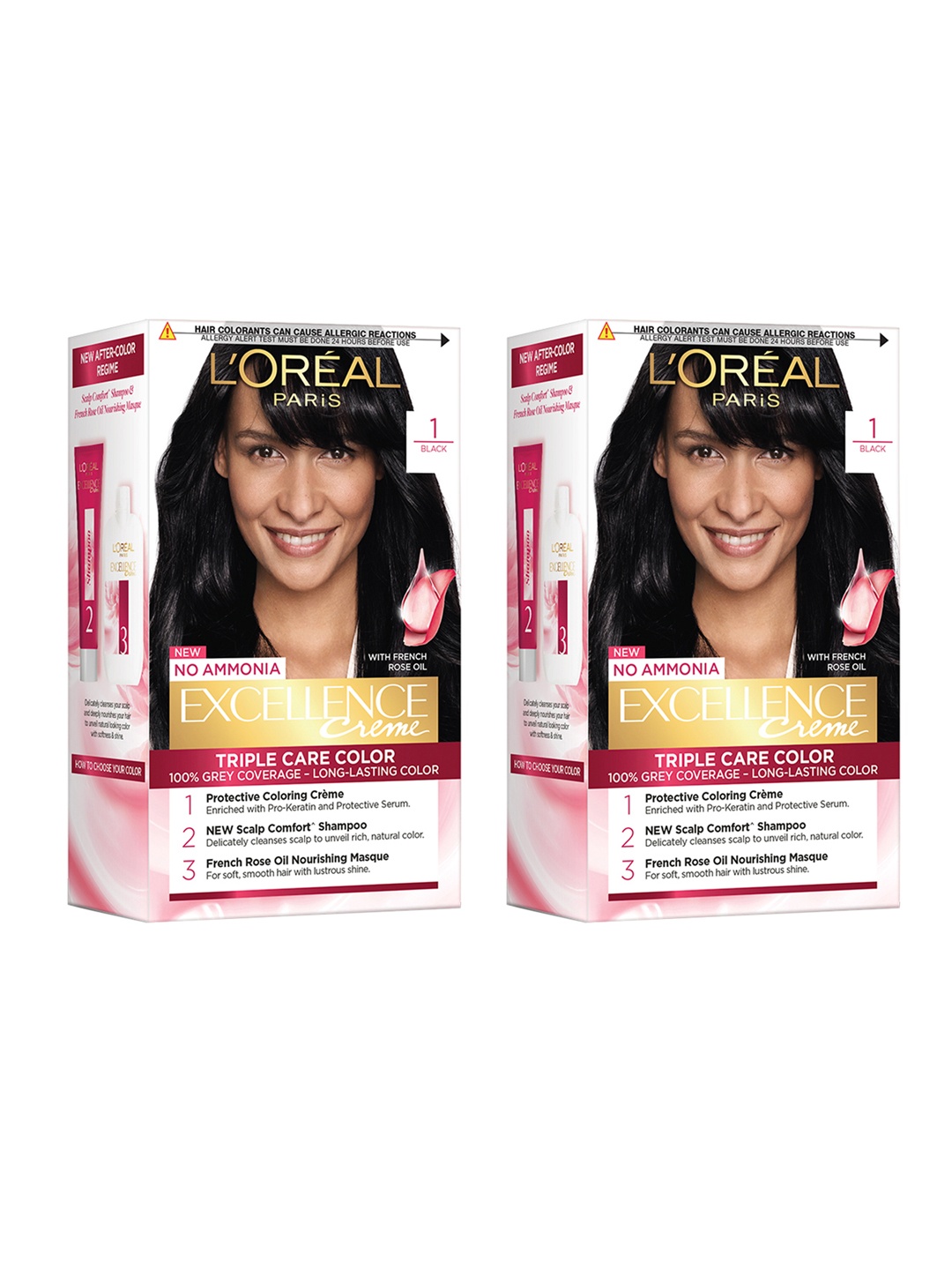 

LOreal Paris Set of 2 Excellence Creme Triple Care Hair Color 72 ml+100g Each - Black 1