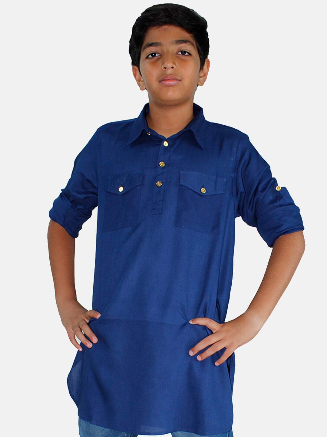 

KiddoPanti Boys Shirt Collar Pathani Kurta, Navy blue