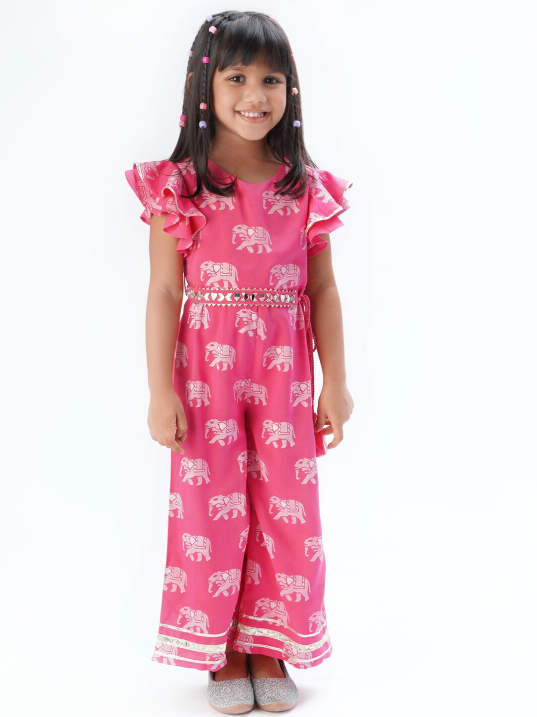 

LIL DRAMA Girls Ethnic Motifs Printed Basic Jumpsuit, Pink