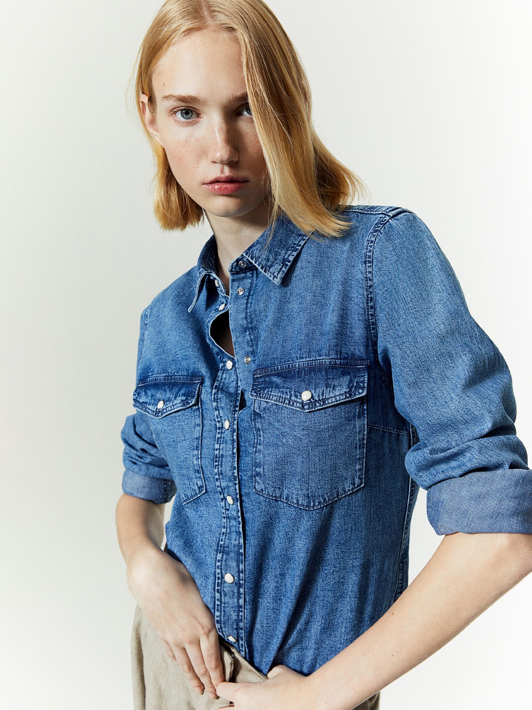 

H&M Slim-Fit Denim Shirt, Blue