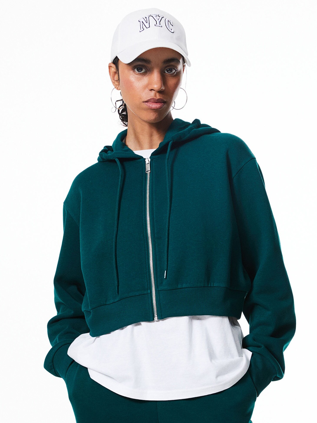

H&M Cropped Zip-Through Hoodie, Green