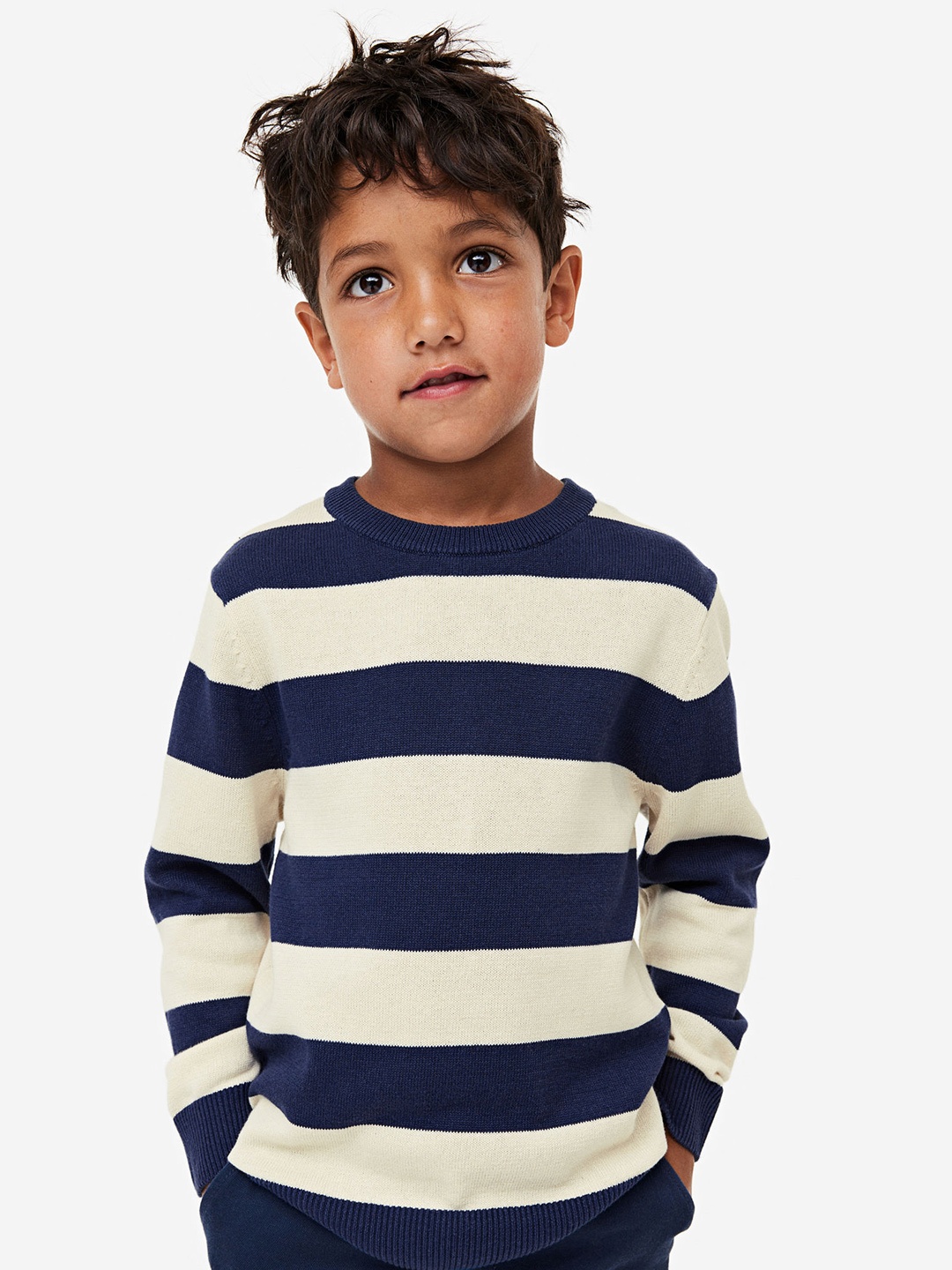 

H&M Boys Jacquard-Knit Cotton Jumper, Blue