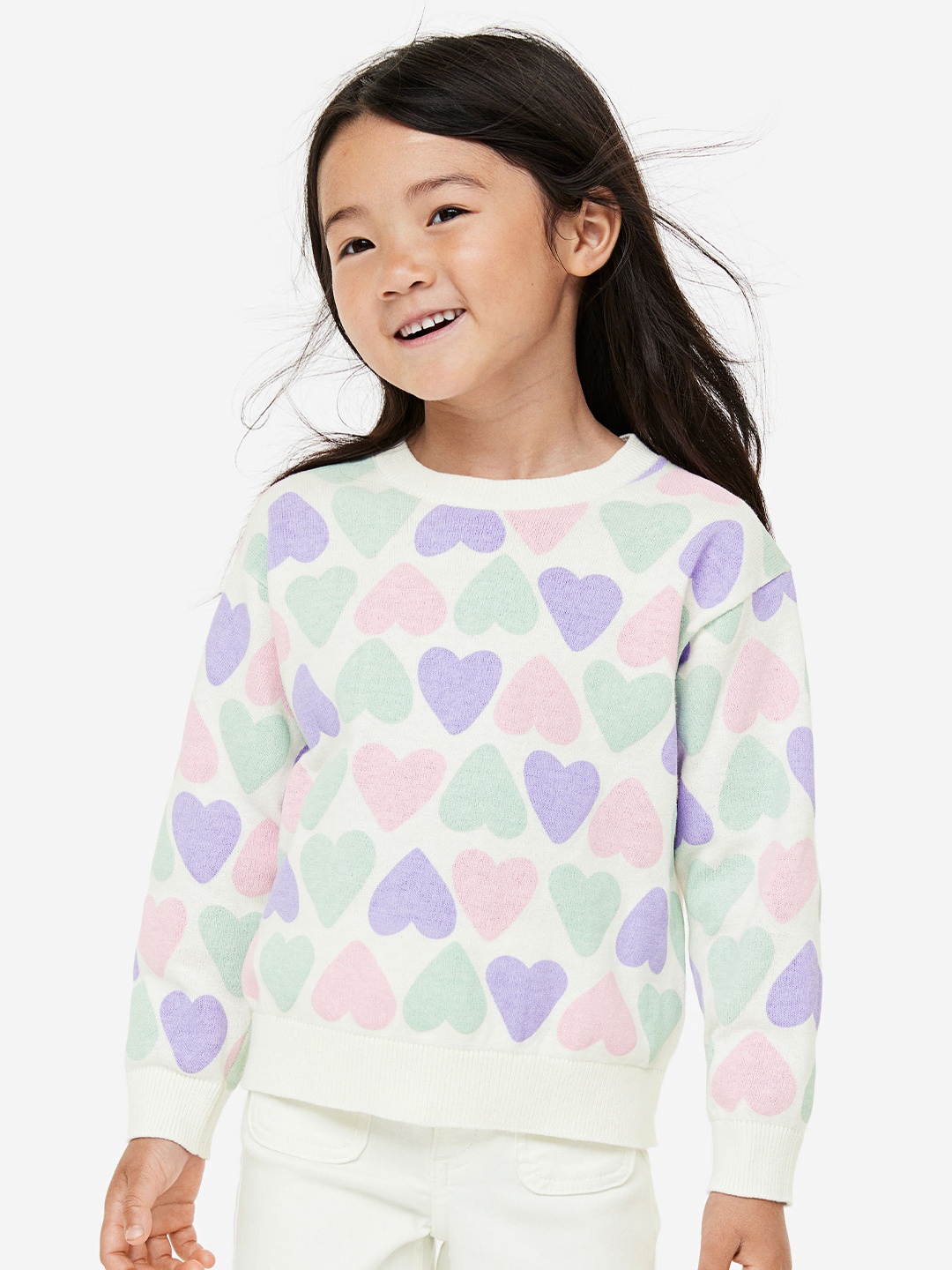

H&M Girls Fine-Knit Cotton Jumper, White