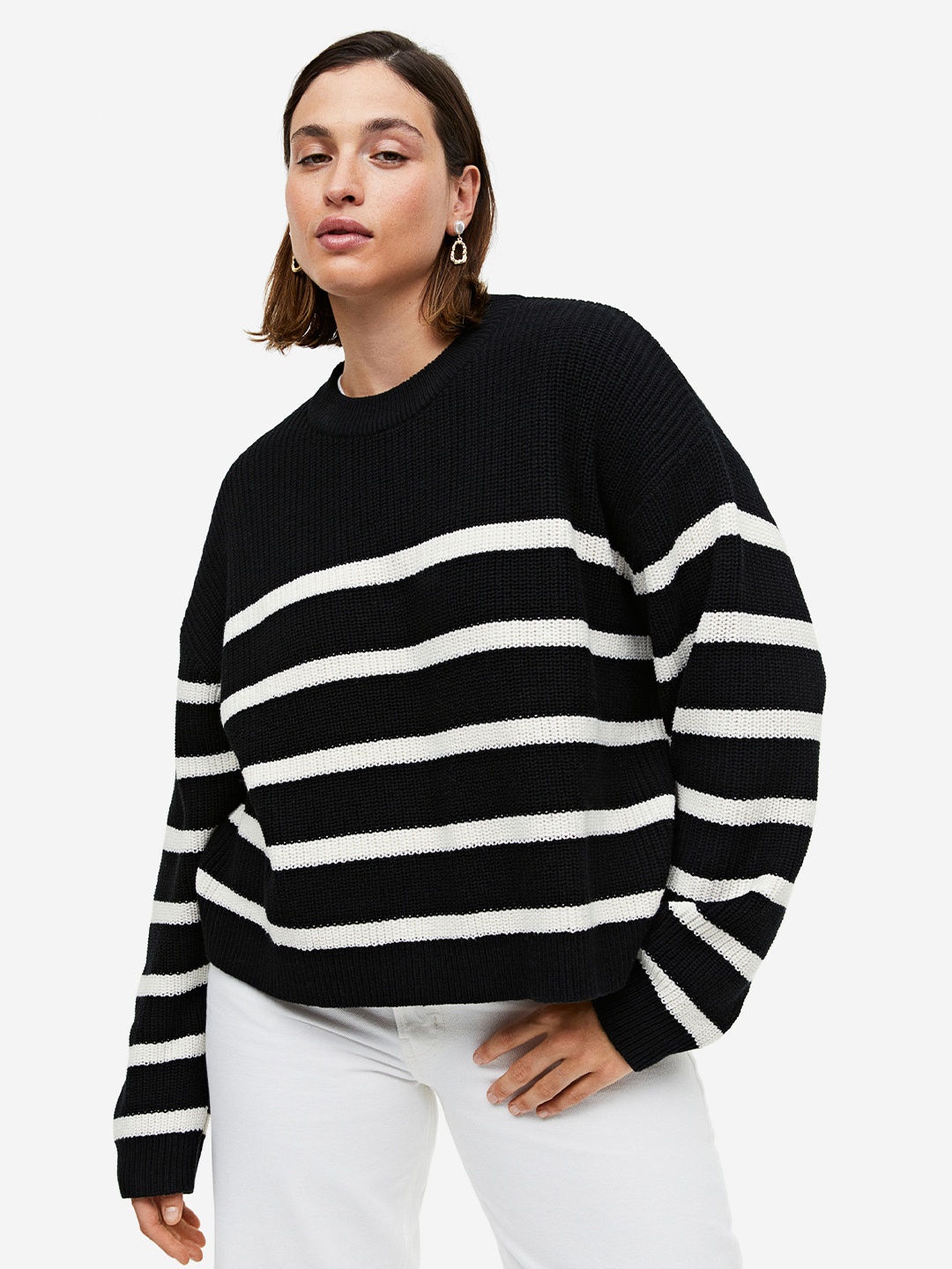 

H&M Women Rib-Knit Jumper Sweater, Black