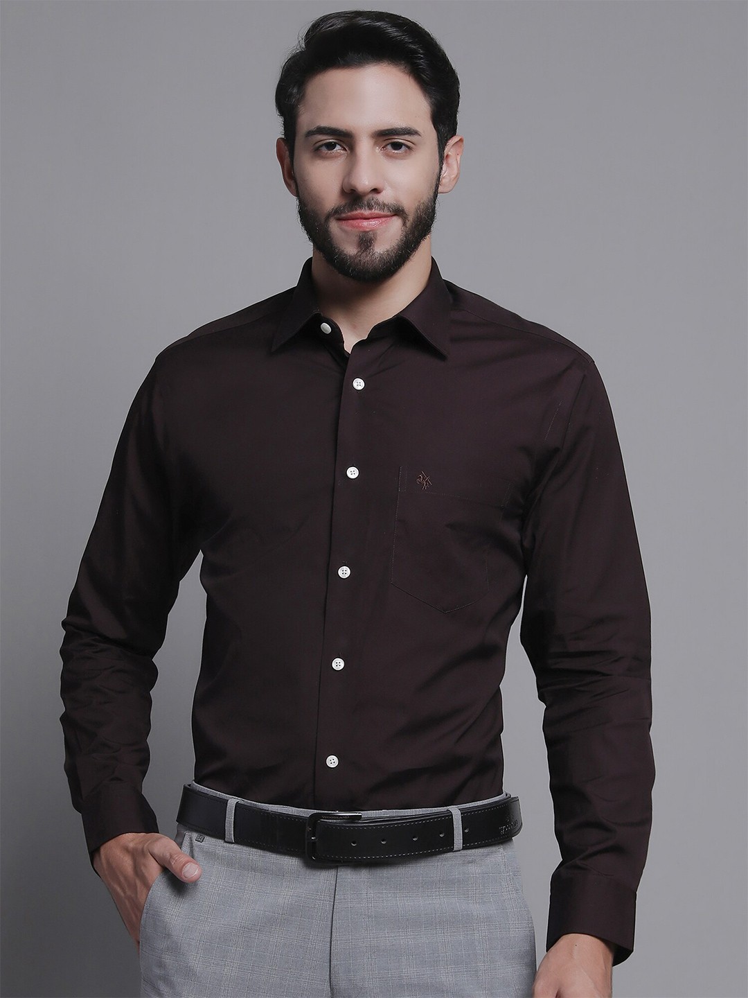 

Cantabil Comfort Spread Collar Cotton Formal Shirt, Brown