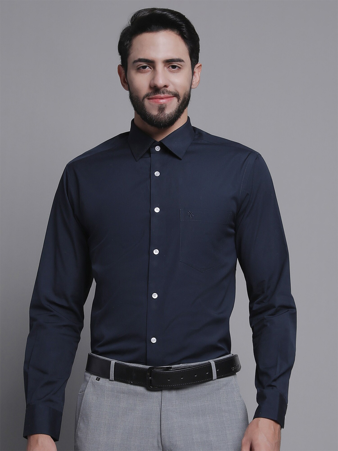 

Cantabil Comfort Spread Collar Cotton Formal Shirt, Navy blue