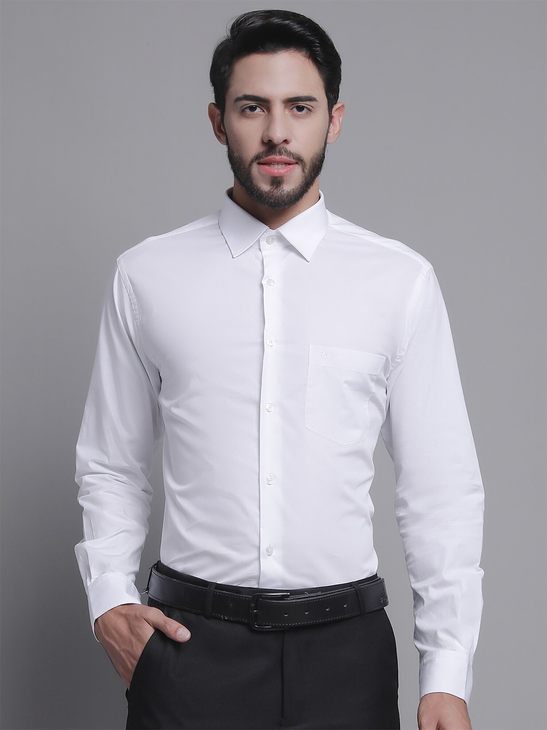 Cantabil Comfort Spread Collar Cotton Formal Shirt, White