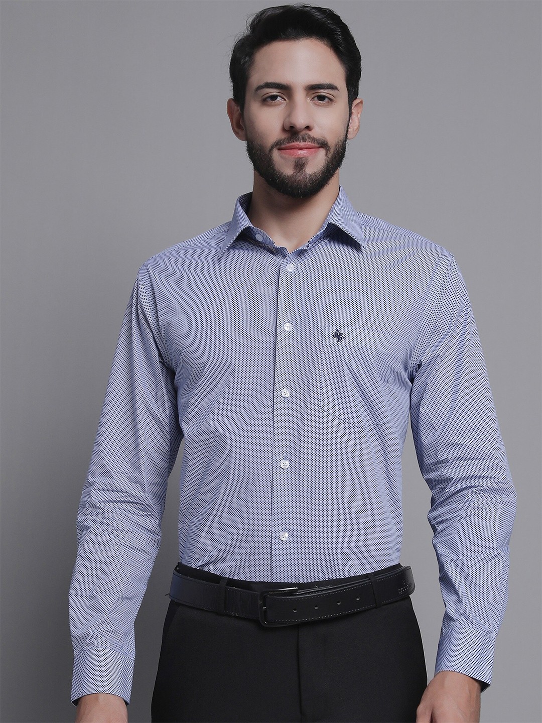 

Cantabil Comfort Micro Ditsy Printed Cotton Formal Shirt, Blue
