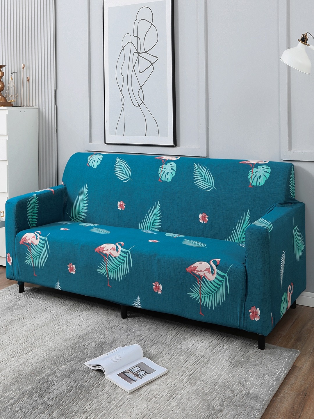 

HOKIPO Blue Tropical Printed Stretchable Universal 4 Seater Sofa Covers