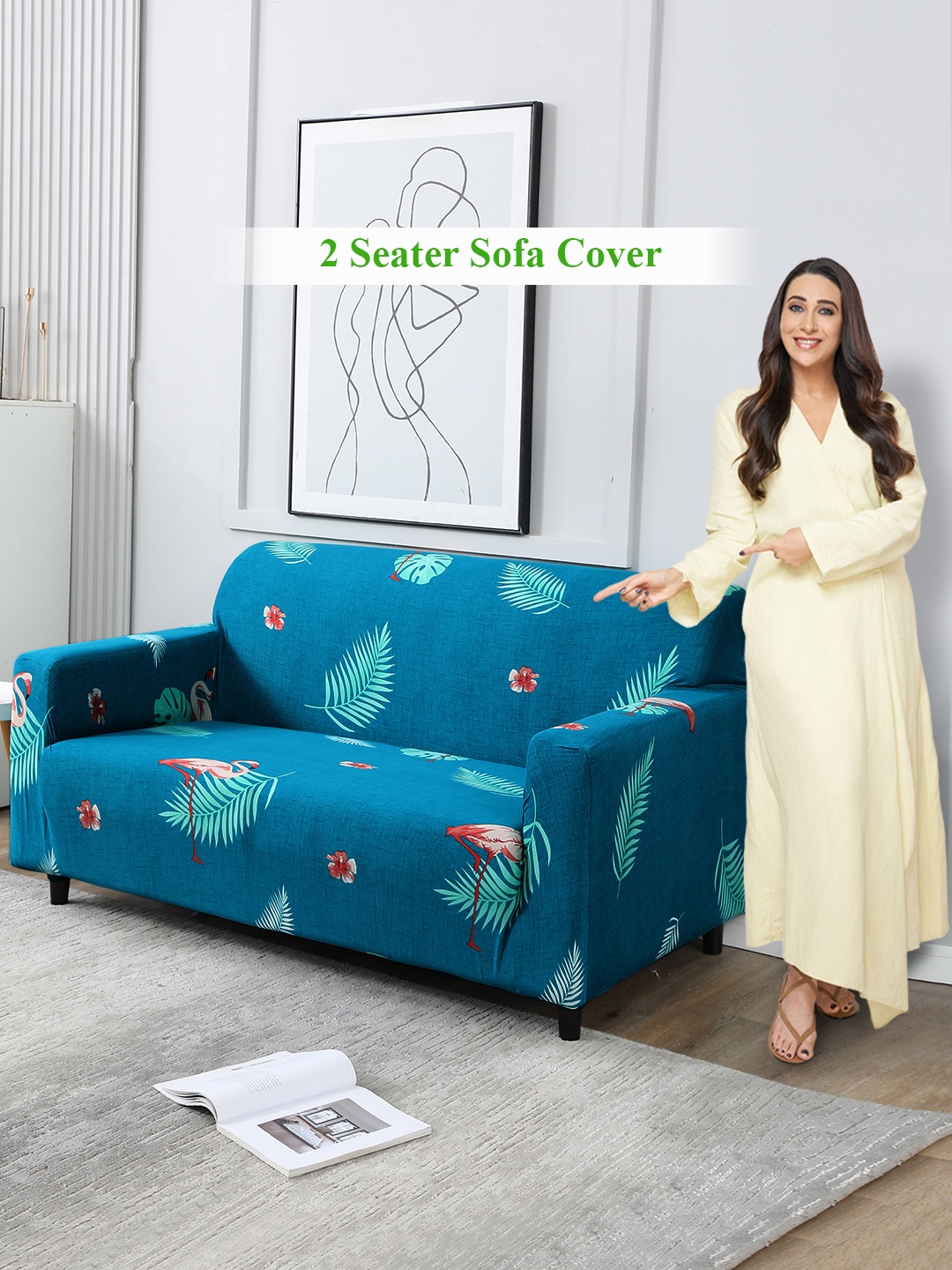 

HOKIPO Blue Printed 2-Seater Sofa Cover