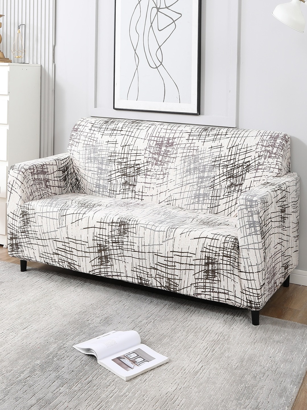 

HOKIPO Beige Printed Stretchable Universal 3 Seater Sofa Cover