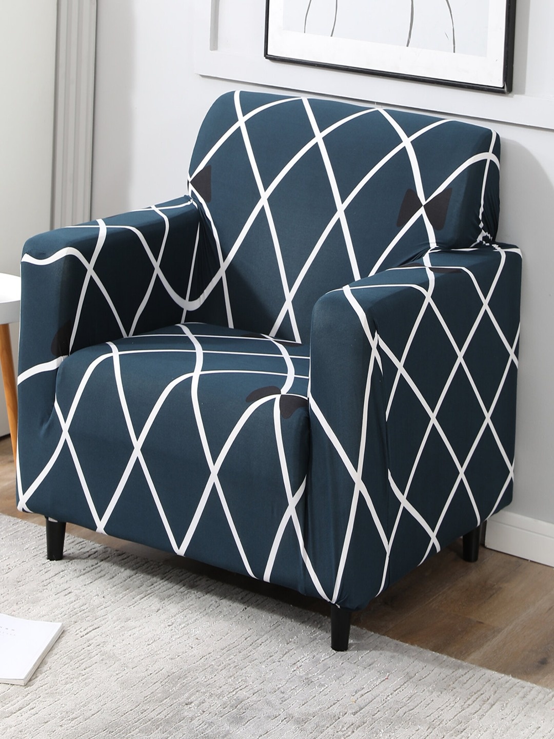 

HOKIPO Printed Stretchable Universal 1 Seater Sofa Cover, Blue