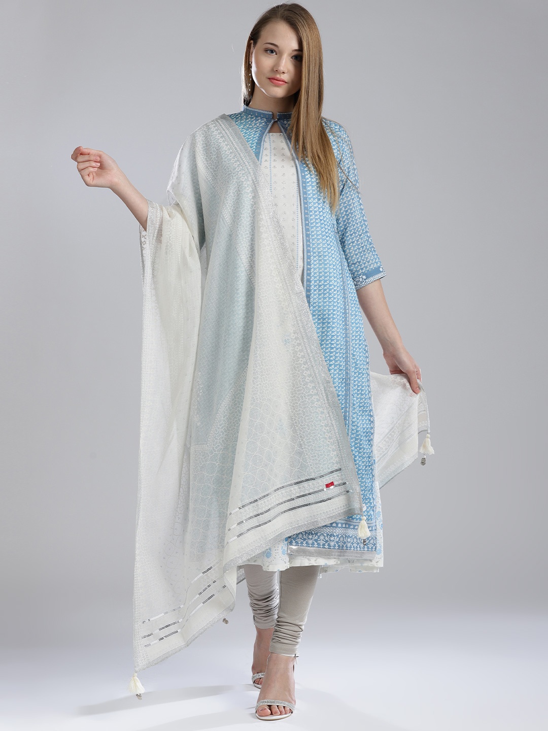

W Off-White Printed Dupatta