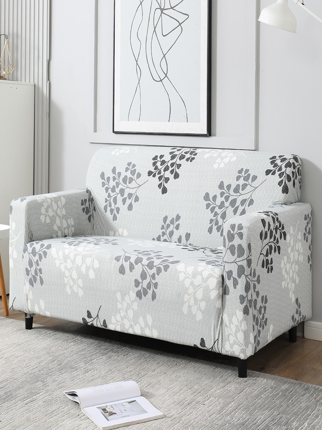 

HOKIPO Grey Printed Stretchable 2-Seater Sofa Cover