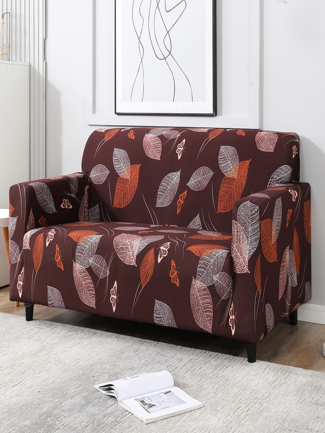 

HOKIPO Brown Printed Stretchable 2-Seater Sofa Cover