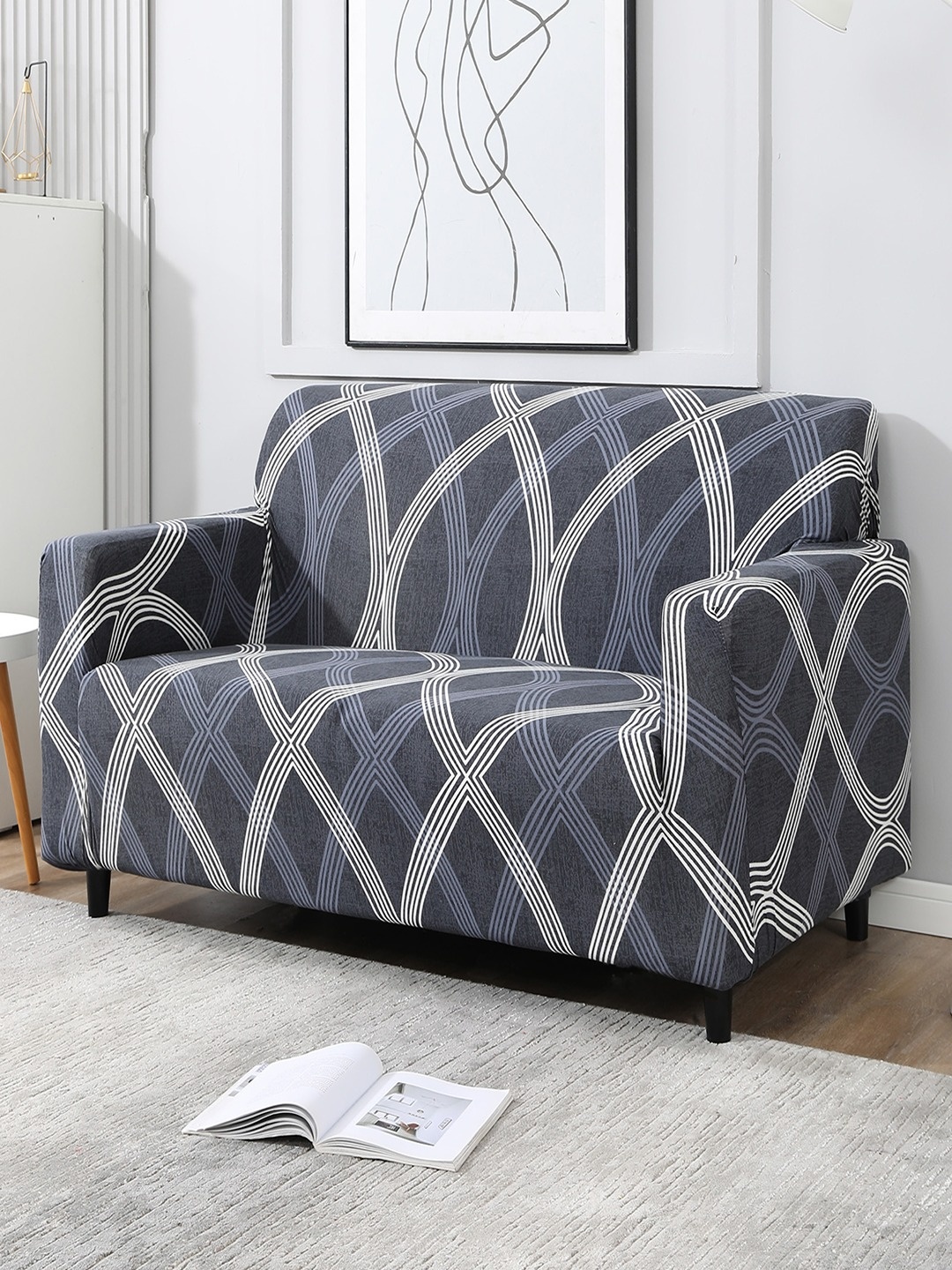 

HOKIPO Grey Printed Stretchable 3-Seater Sofa Cover