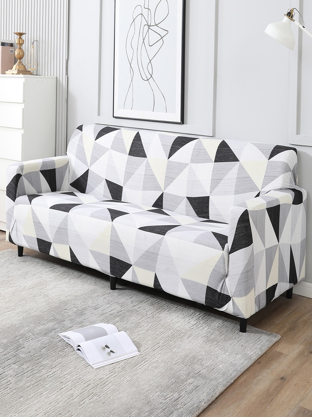 

HOKIPO Grey Printed Stretchable 4-Seater Sofa Cover