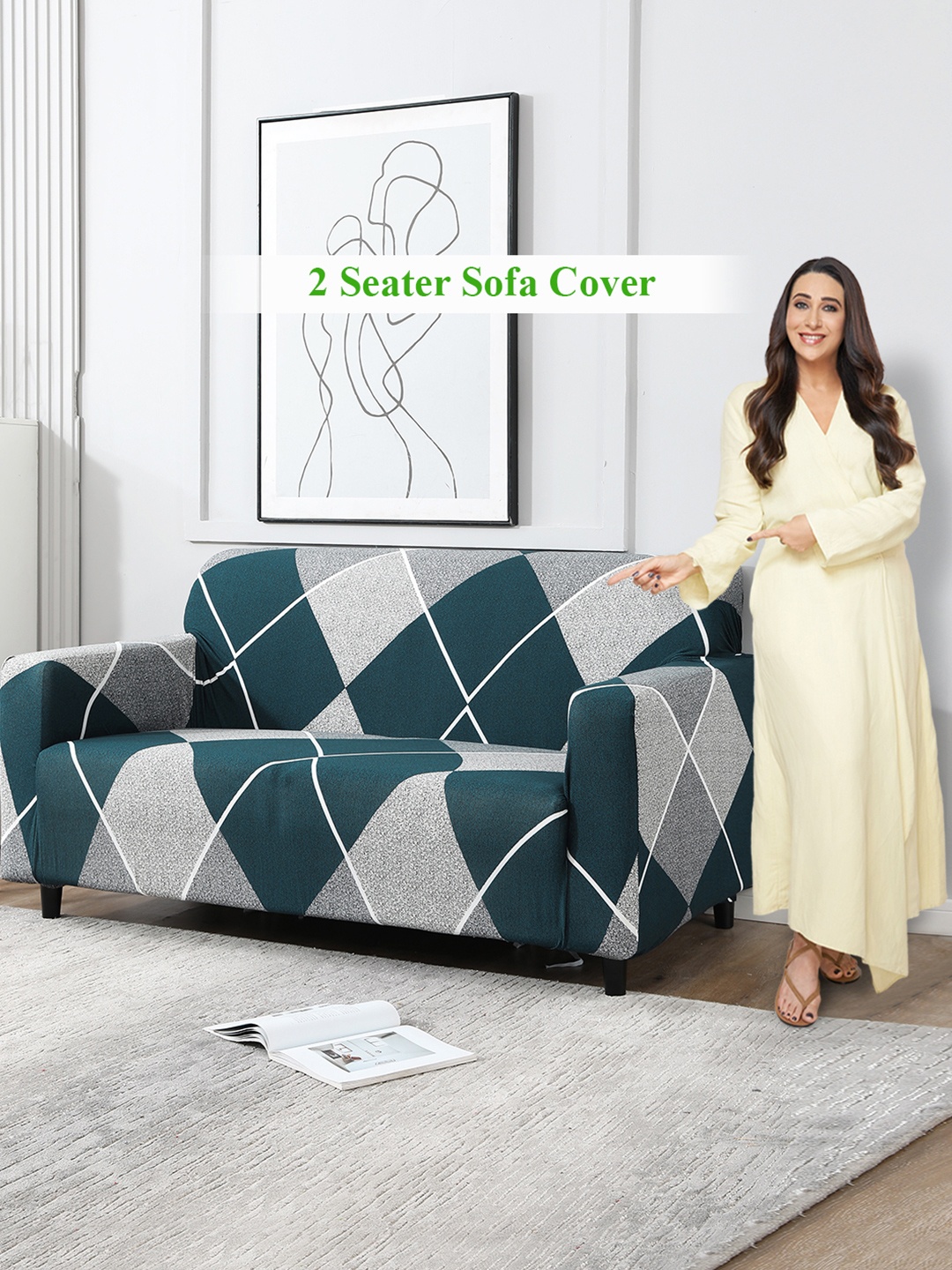 

HOKIPO Grey & Blue Printed 2-Seater Sofa Covers