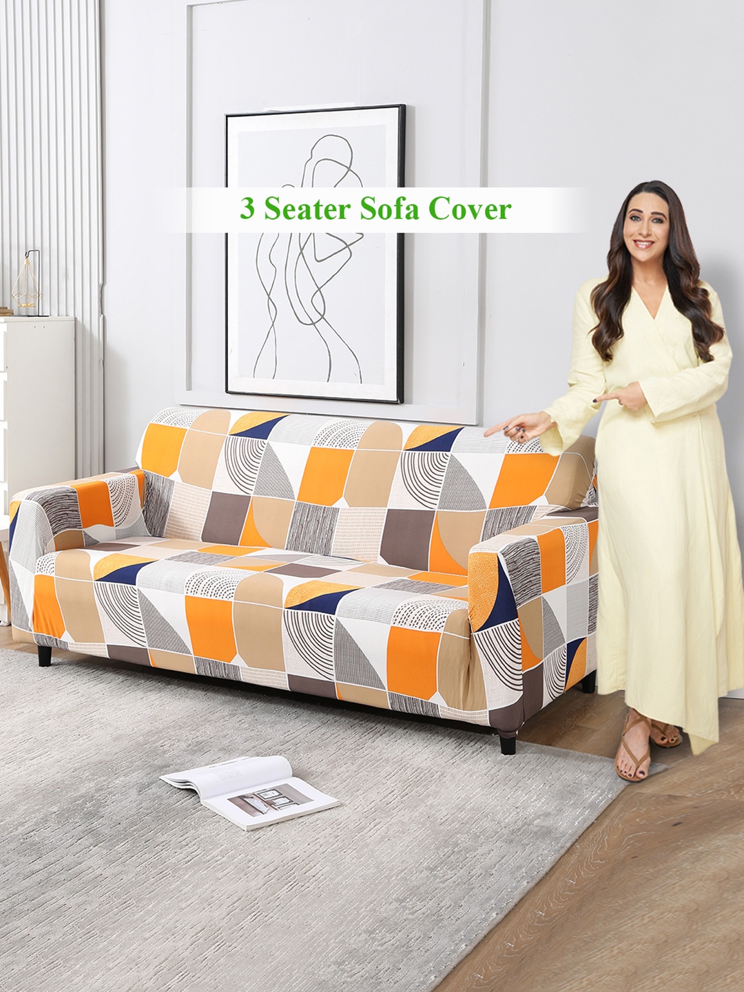 

HOKIPO Orange-Colored & Beige Printed 3-Seater Sofa Covers