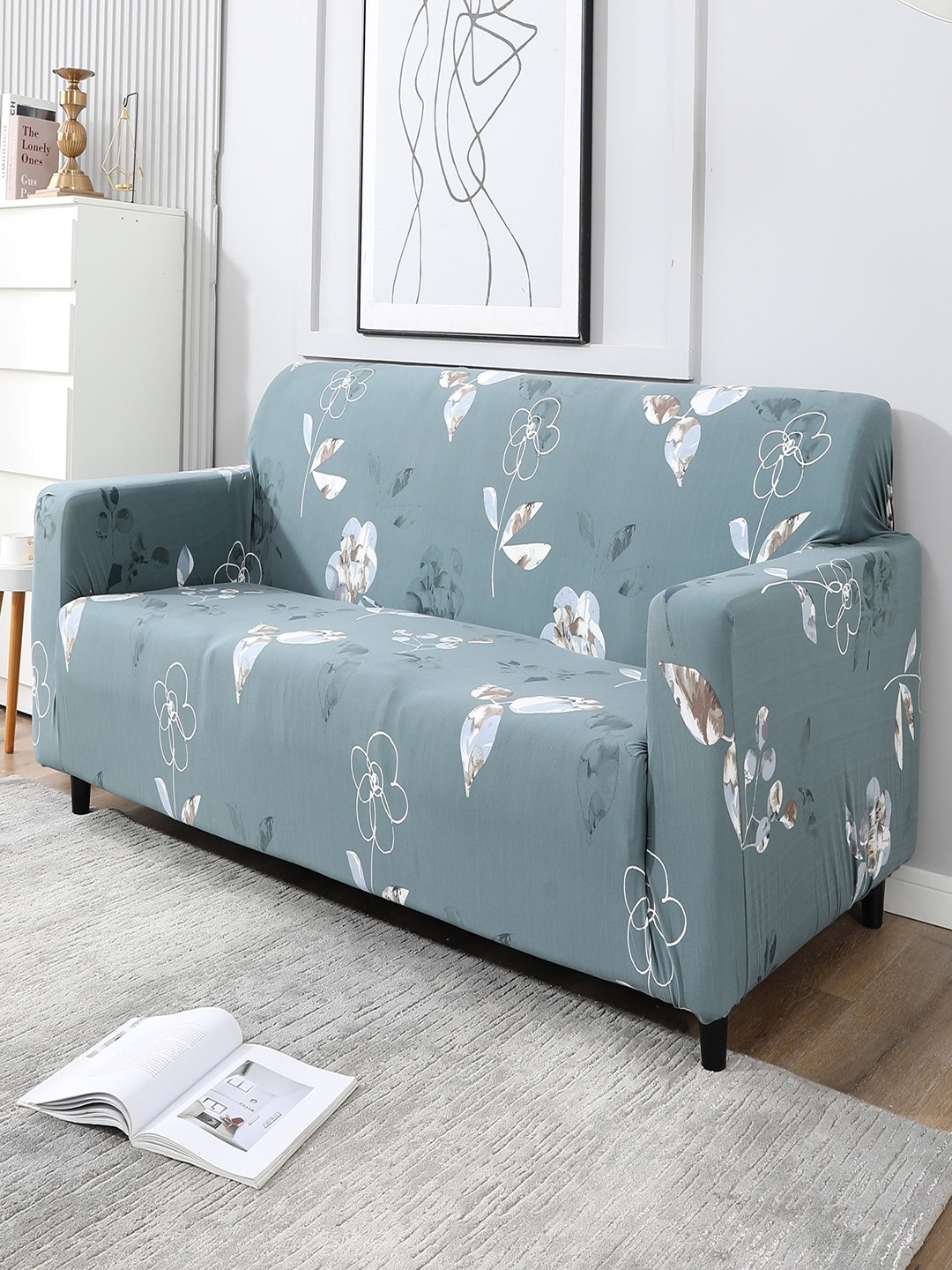

HOKIPO Grey & White Printed 3-Seater Sofa Covers