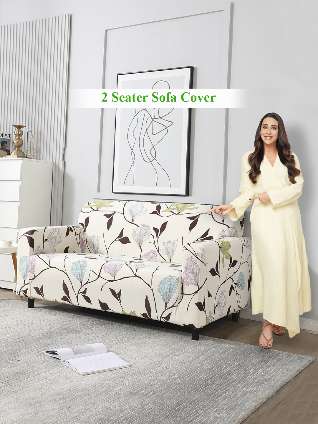 

HOKIPO Beige & Black Printed 2-Seater Sofa Covers