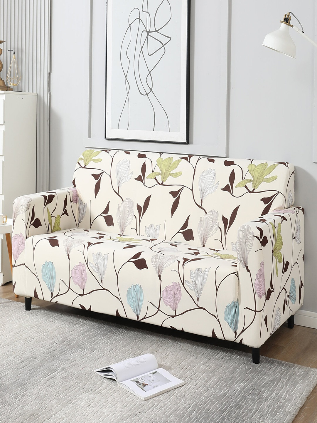 

HOKIPO Beige & Brown Printed 3-Seater Sofa Cover