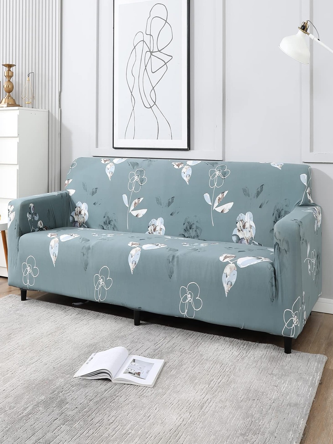 

HOKIPO Grey & White Printed 4-Seater Sofa Covers