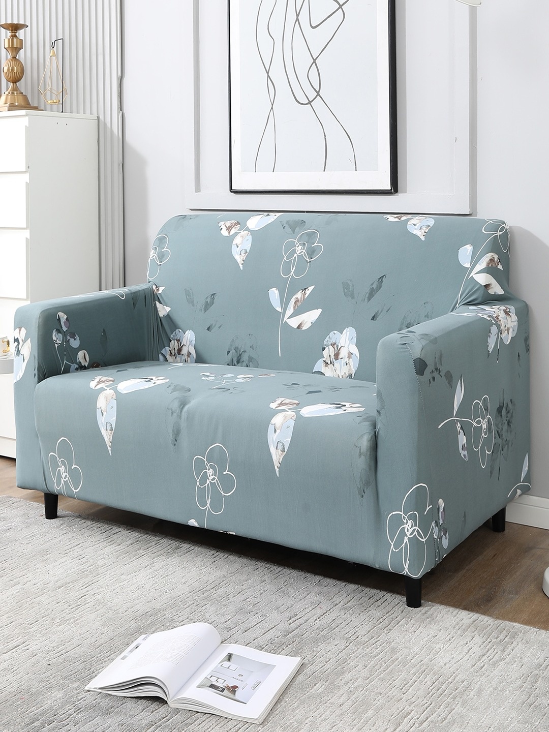 

HOKIPO Grey & White Printed 2-Seater Sofa Covers