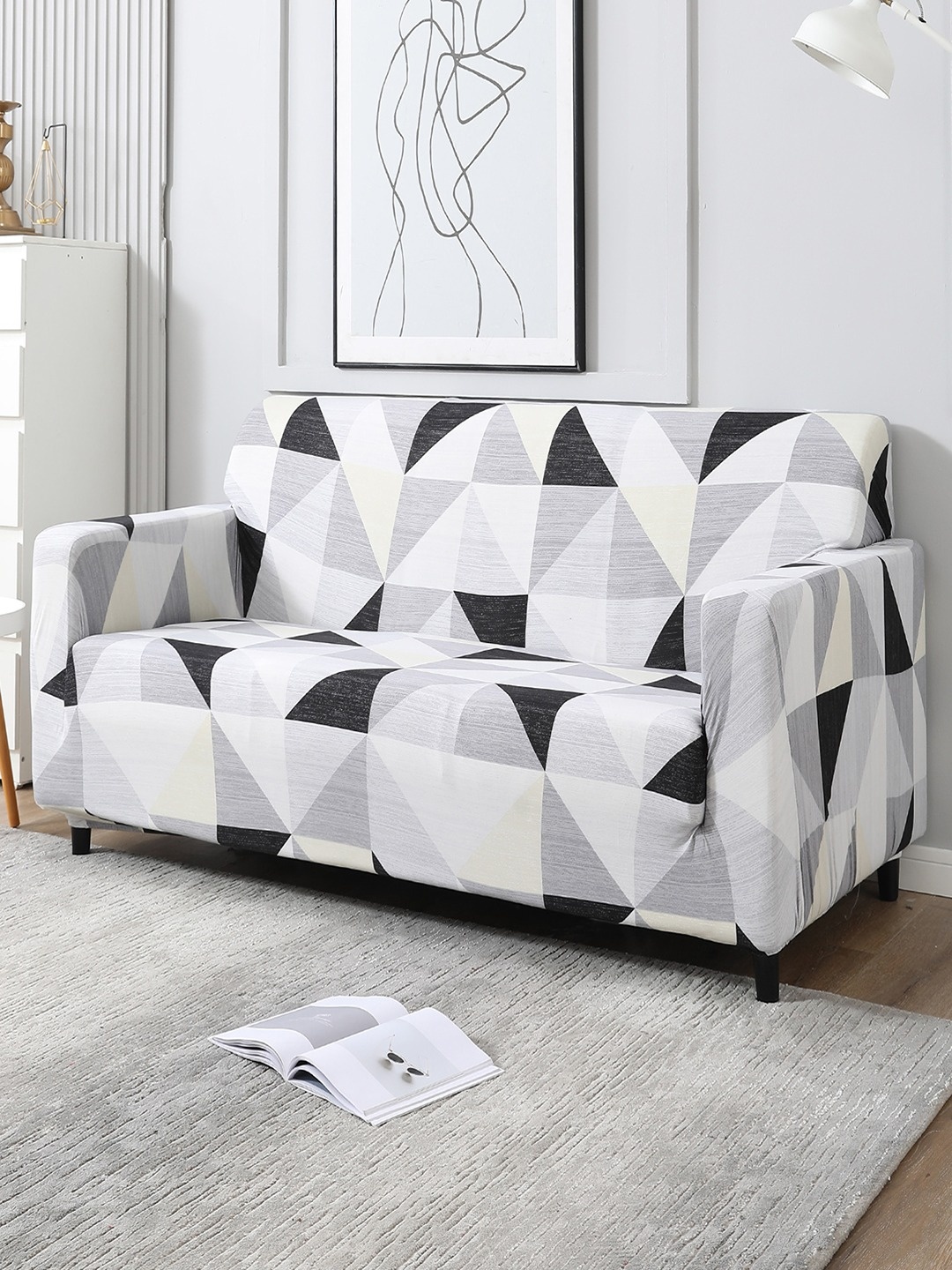 

HOKIPO Grey & Black Printed 3-Seater Sofa Cover