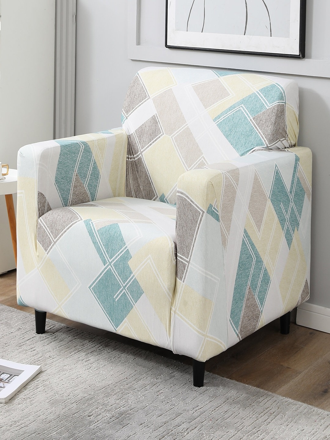 

HOKIPO Yellow & Blue Printed 1-Seater Sofa Cover