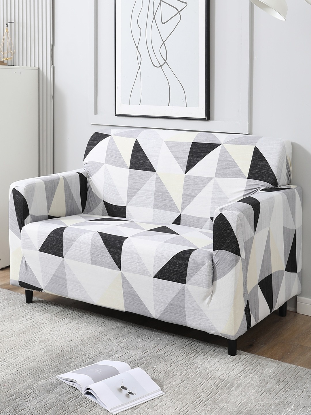 

HOKIPO Grey & Black Printed 2-Seater Sofa Covers