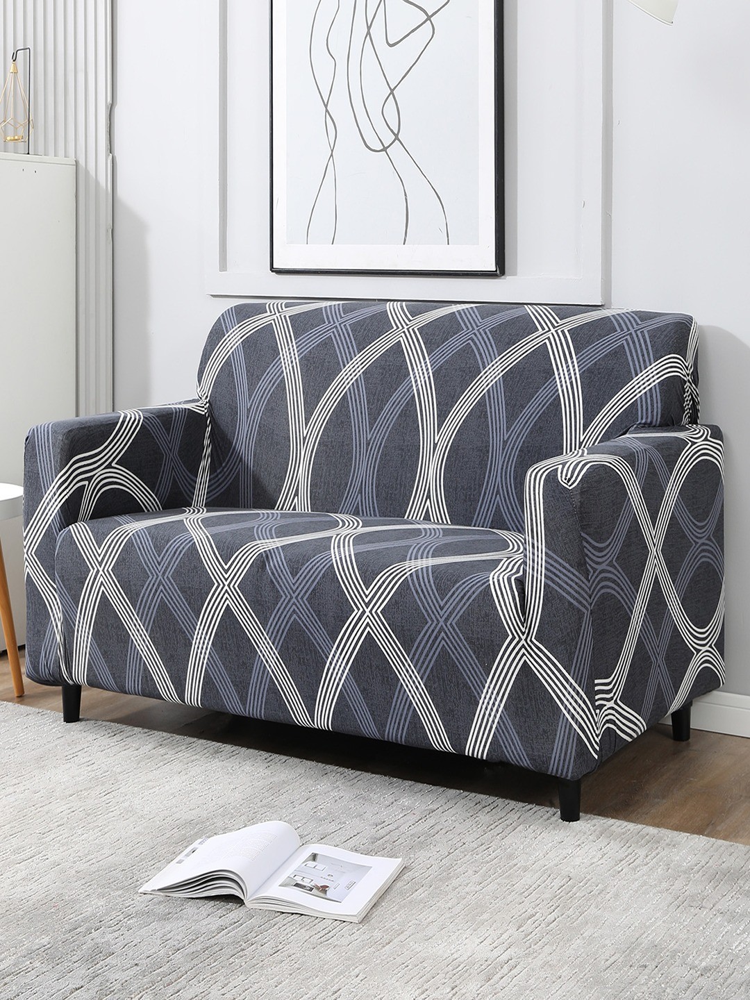 

HOKIPO Grey & White Printed 2-Seater Sofa Covers