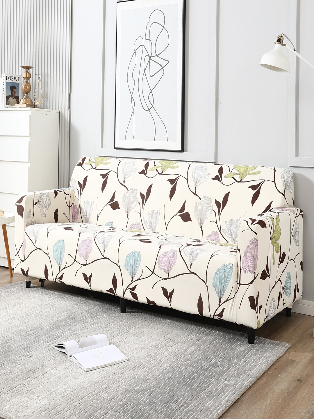 

HOKIPO Beige & Black Printed 4-Seater Sofa Covers