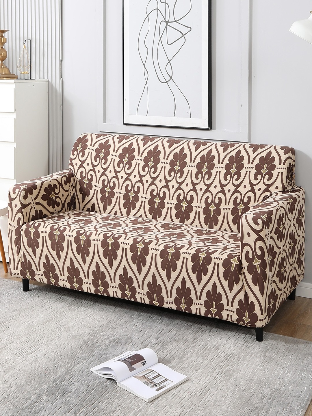 

HOKIPO Beige & Brown Printed 3-Seater Sofa Covers