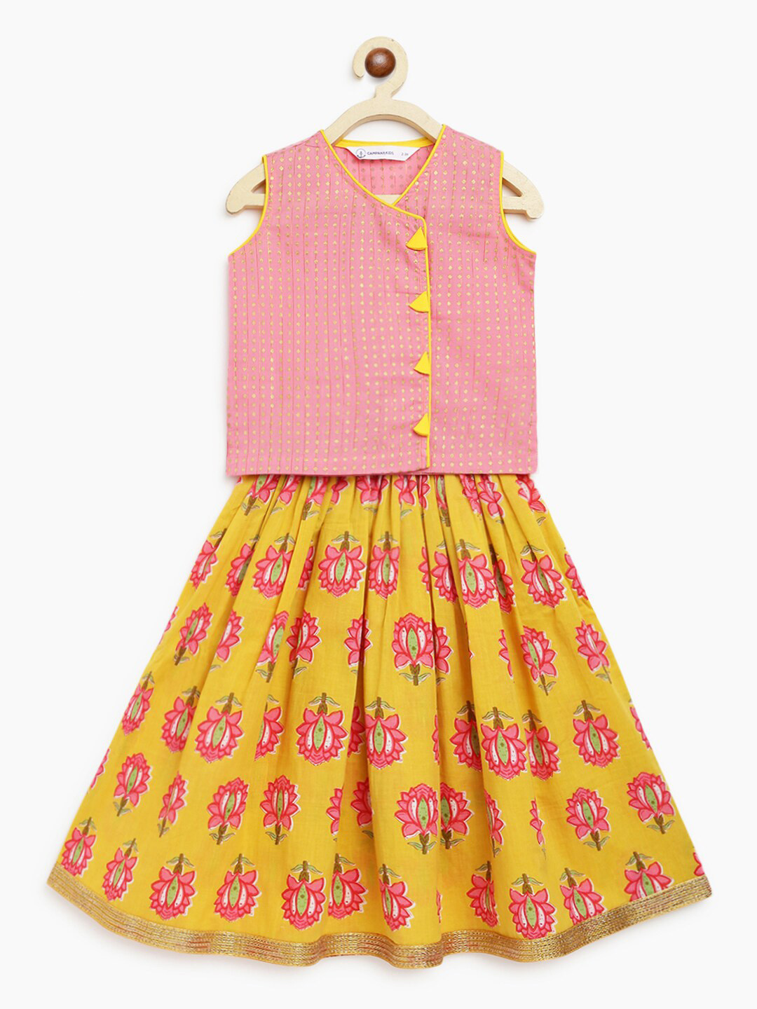 

Campana Girls Printed Cotton Ready to Wear Lehenga Choli, Pink