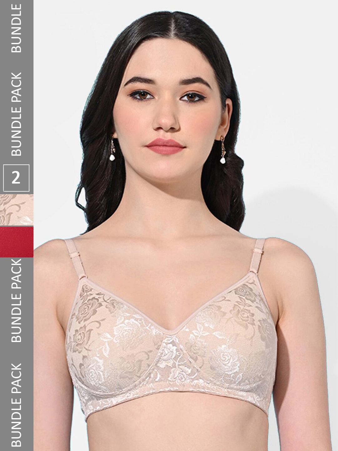 

FIMS Pack Of 2 Self Design Bras Full Coverage Lightly Padded, Beige