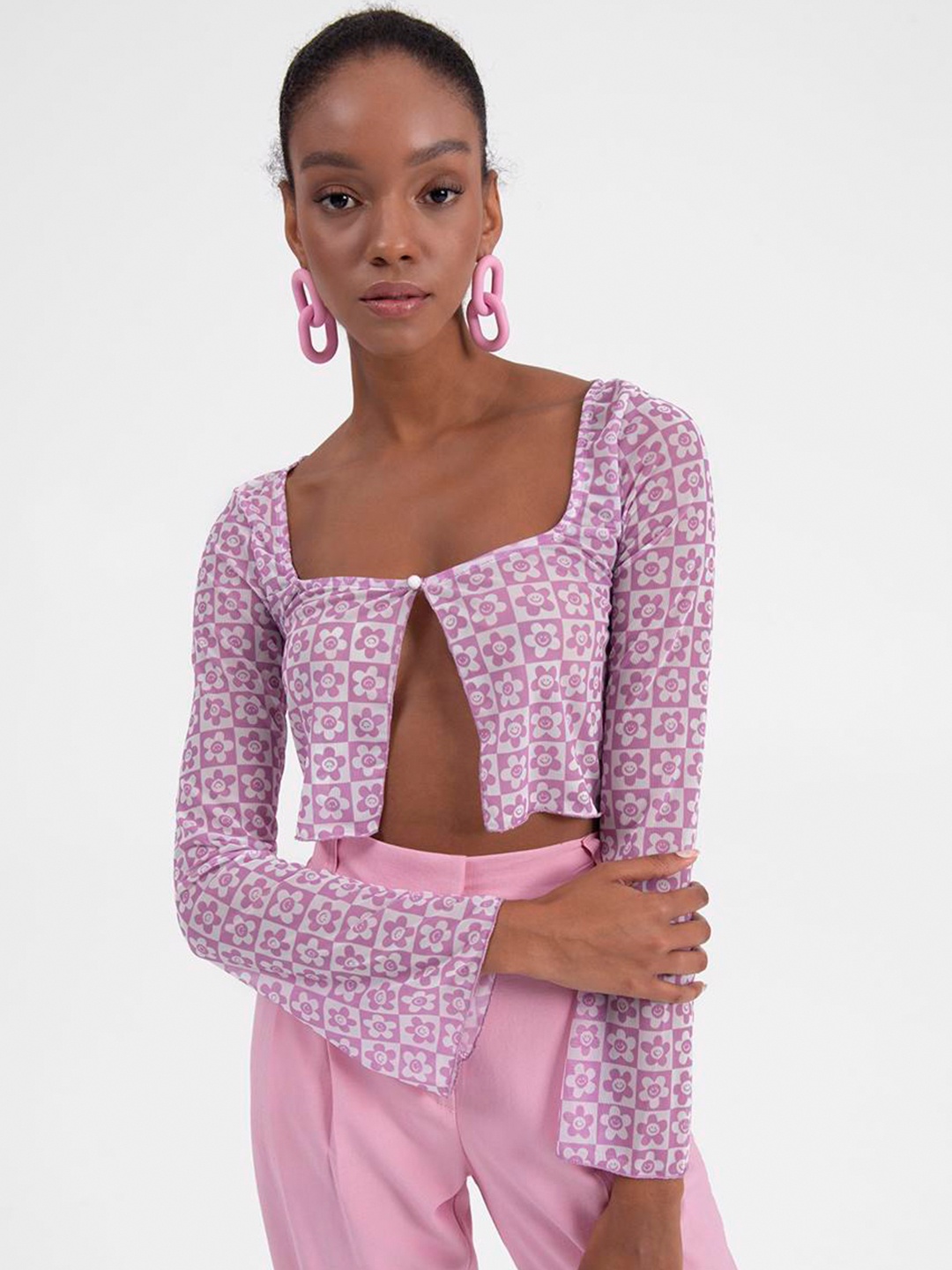 

PRET A TUER Women Floral Crop Cardigan Sweater, Pink