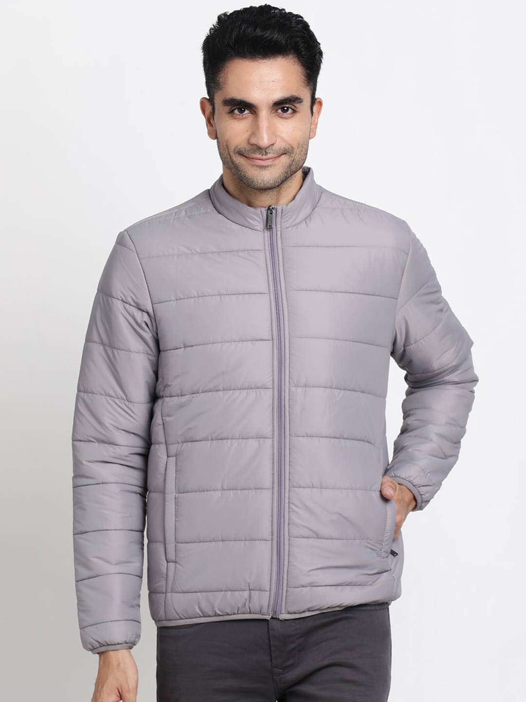 

Turtle Mock Collar Windcheater Puffer Jacket, Grey
