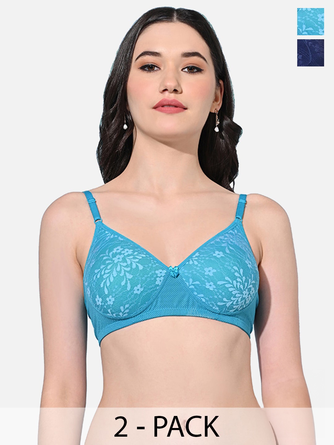 

FIMS Pack Of 2 Self Design Full Coverage Lightly Padded Everyday Bra All Day Comfort, Turquoise blue